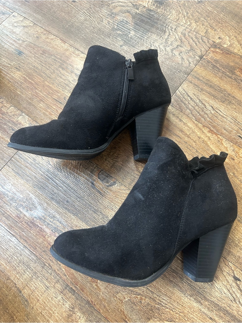 Forever 21 Black Suede-Look Ankle Booties with Block Heel